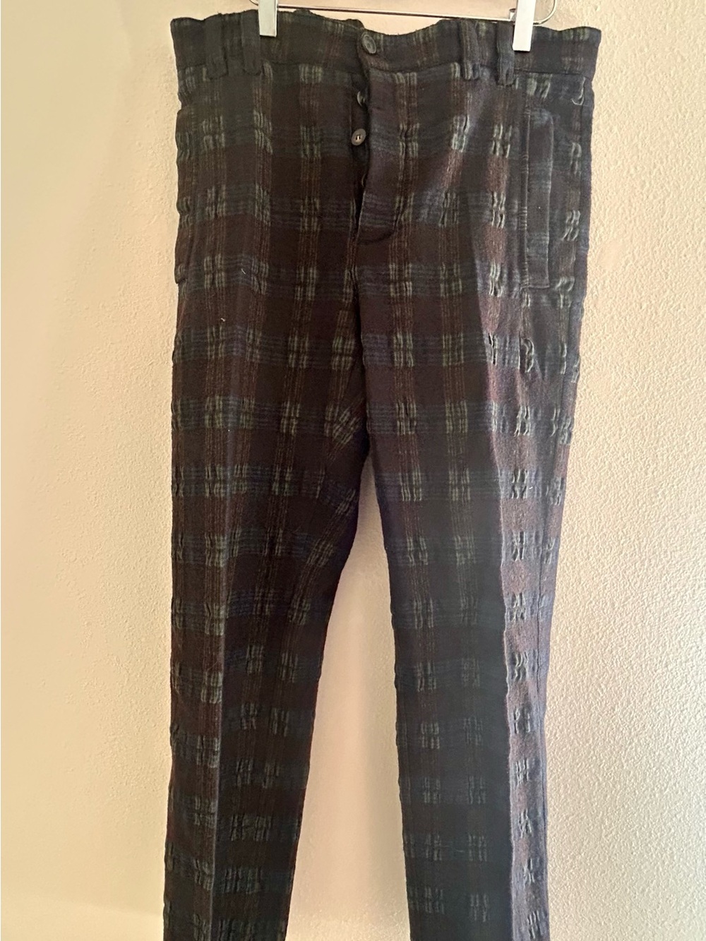 Antonio Marras Brown, Blue, and Green Plaid Slim Wool Trousers